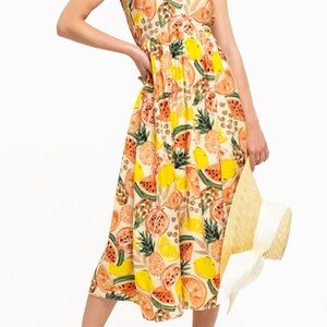 Tropical Fruit Print Midi Dress